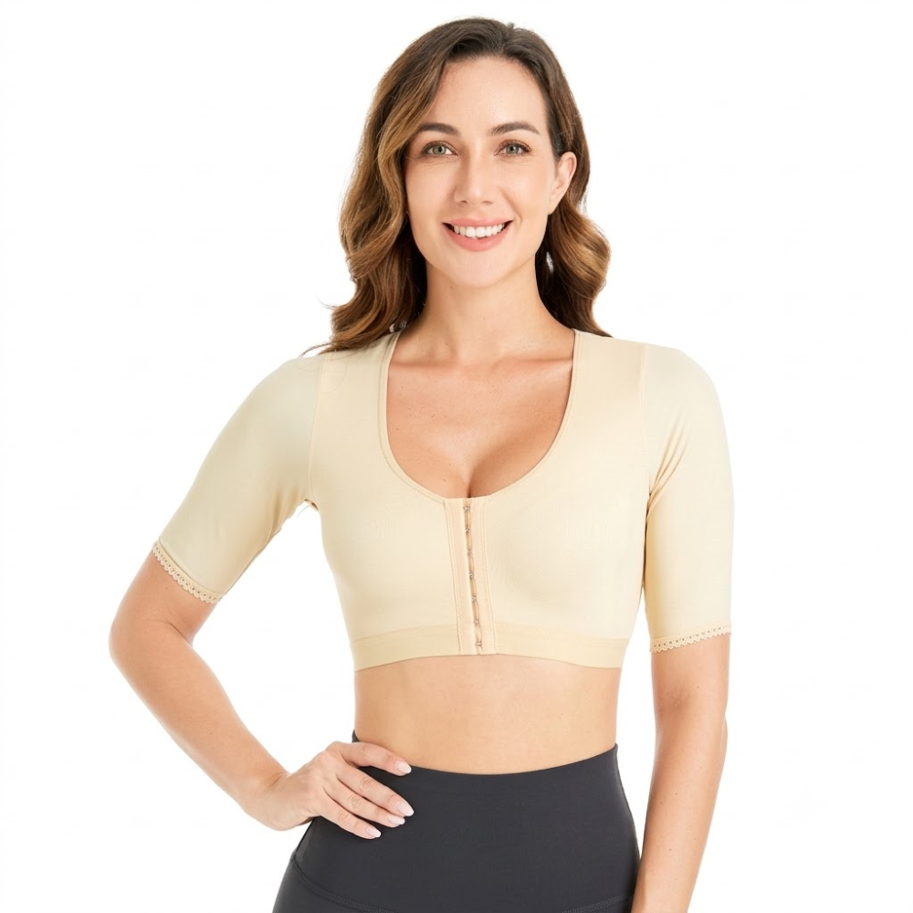 Adjustable Front Support Shapewear Bra (Short Sleeve Edition) | Shockproof Support | Front Closure | Breathable Comfort | Everyday Active Wear | ISHR260711A192