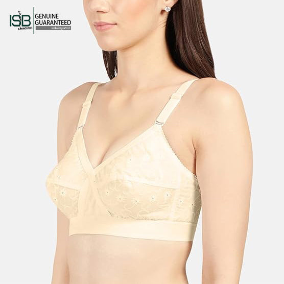 SONARI CELINA Non-Padded Wirefree Pure Cotton Full Coverage Ambroidered Bra with Adjustable Straps (CUP D) | Indian Imported | ISB Approved Genuine Guaranteed | IB260303997