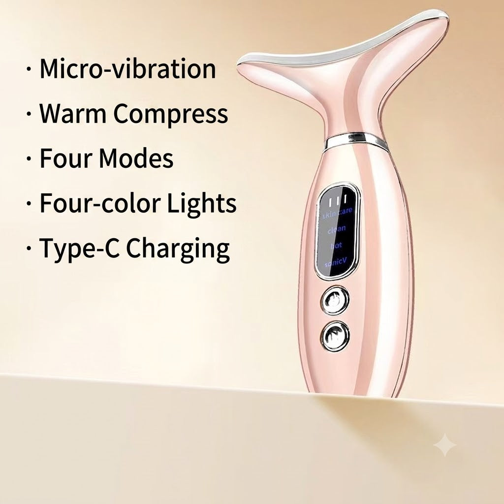 Electroplated Vibrating Heat Therapy V-Face Tool | Portable Neck Beauty Massager | Neck Beauty Device | ISMT260731A258