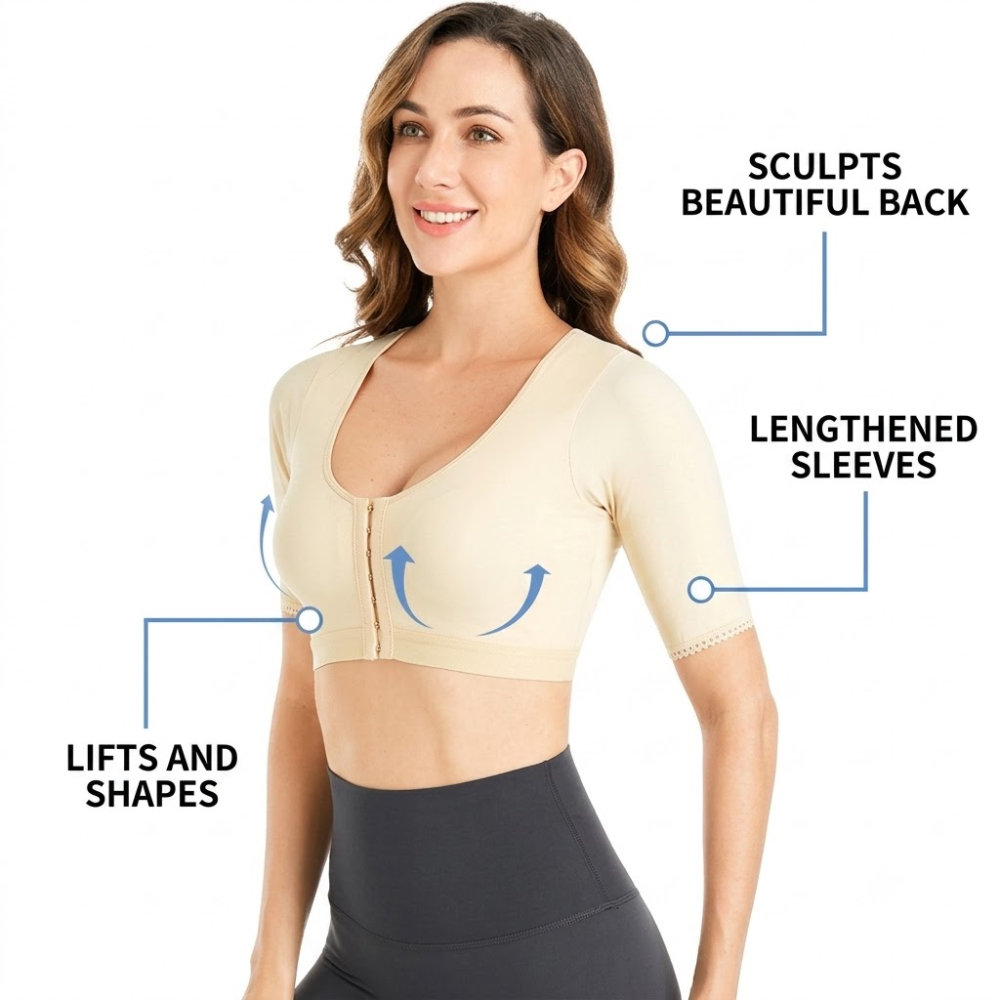 Adjustable Front Support Shapewear Bra (Short Sleeve Edition) | Shockproof Support | Front Closure | Breathable Comfort | Everyday Active Wear | ISHR260711A192