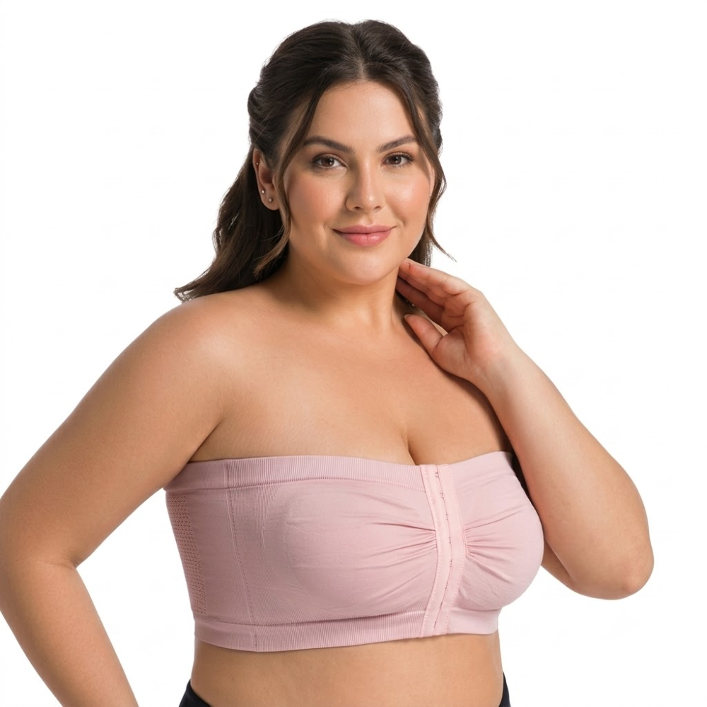 ZOVIA Large Size Front Button Strapless Tube Bra (Comfort Edition) | Wireless | Non-Slip Support | Wrap-Around Fit | Beautiful Back | CB260628A173