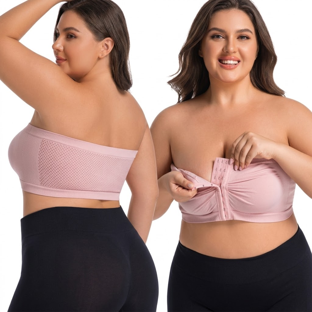 ZOVIA Large Size Front Button Strapless Tube Bra (Comfort Edition) | Wireless | Non-Slip Support | Wrap-Around Fit | Beautiful Back | CB260628A173
