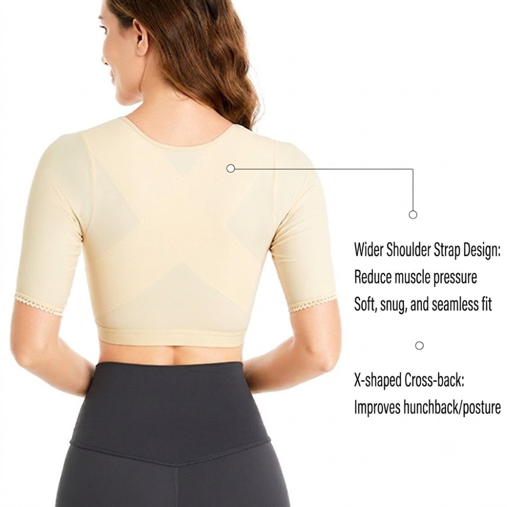 Adjustable Front Support Shapewear Bra (Short Sleeve Edition) | Shockproof Support | Front Closure | Breathable Comfort | Everyday Active Wear | ISHR260711A192