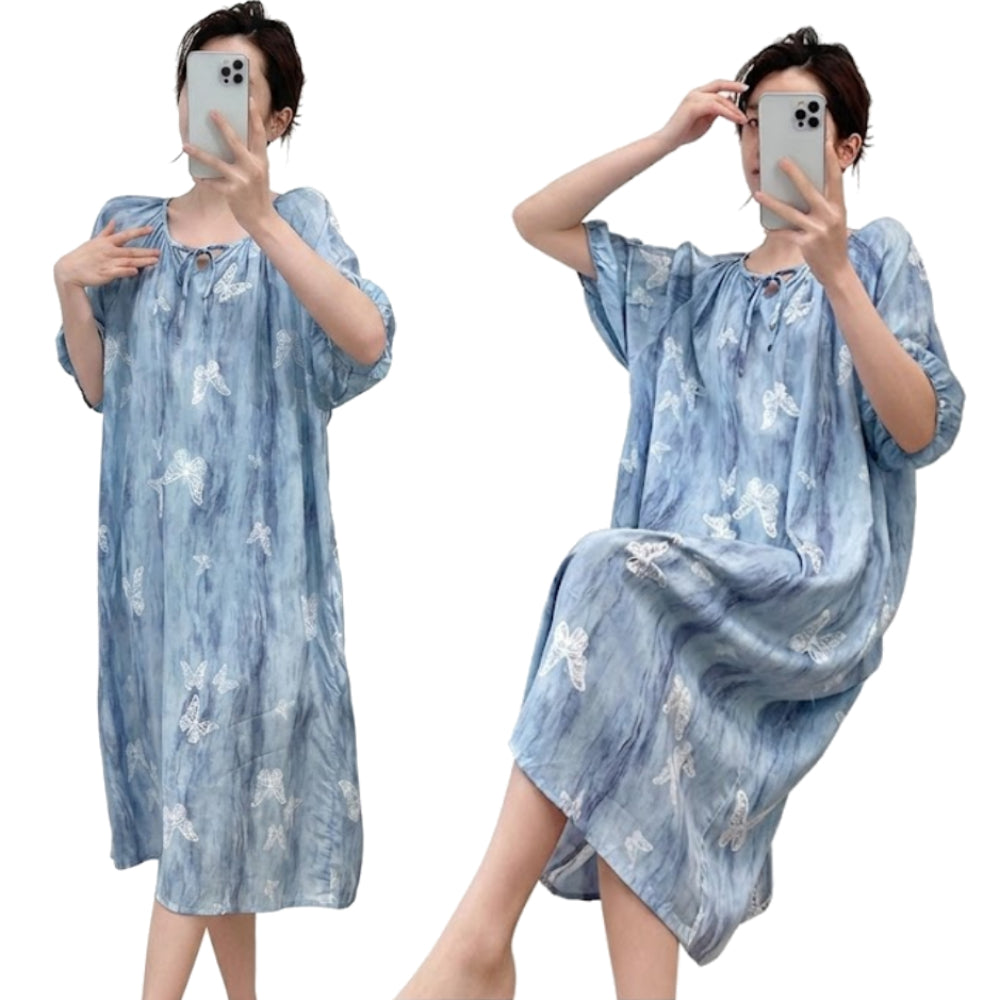 Plus Size Cotton Silk Cute Loose Dress (Comfort Edition) | Short Sleeve | Thin Lightweight Feel | Soft Relax Home And Outer wear | CLS260622A162