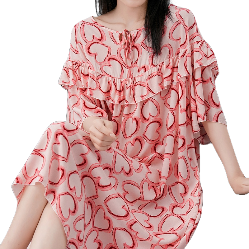 Floral Cotton Silk Princess (Spring–Summer New) Sweet Pastoral Style | Palace Princess Look Nightgown | Home &amp; Outer Wear Friendly | CLS260204965