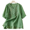 Artistic Loose V-Neck Embroidery T-Shirt (Summer New) Solid Color | Short Sleeve | Relaxed Fit | Everyday Comfort | Thailand Design | CDR260201961