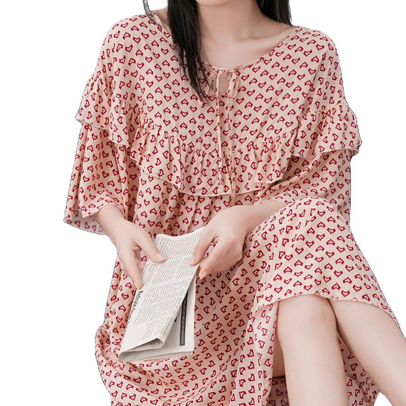 Floral Cotton Silk Princess (Spring–Summer New) Sweet Pastoral Style | Palace Princess Look Nightgown | Home &amp; Outer Wear Friendly | CLS260204965