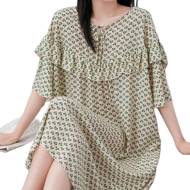 Floral Cotton Silk Princess (Spring–Summer New) Sweet Pastoral Style | Palace Princess Look Nightgown | Home &amp; Outer Wear Friendly | CLS260204965