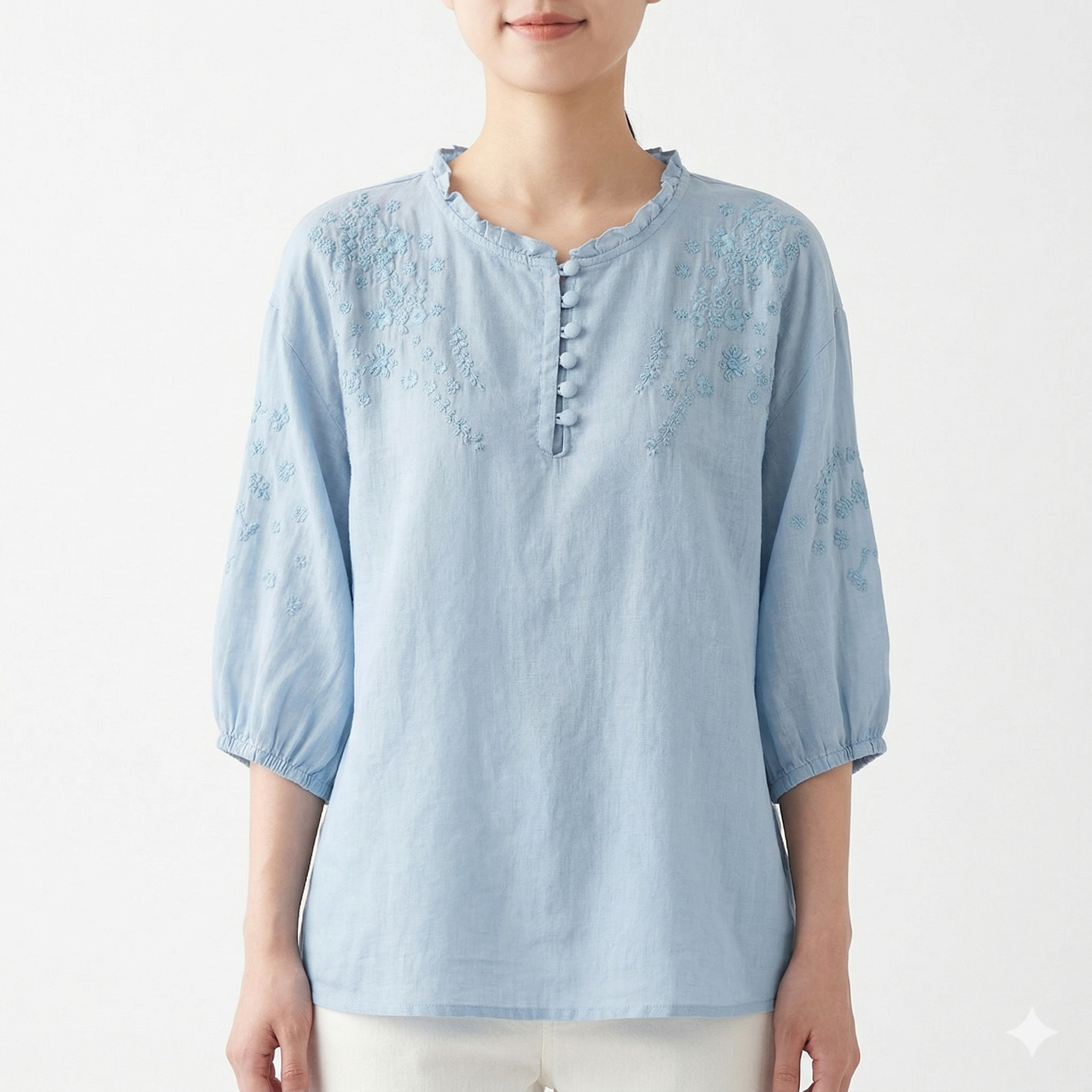 Ramie Cotton Embroidered Top (Summer Edition) Short Sleeve | Heavy Embroidery | Thin &amp; Elegant Daily Wear | CDR2603311025