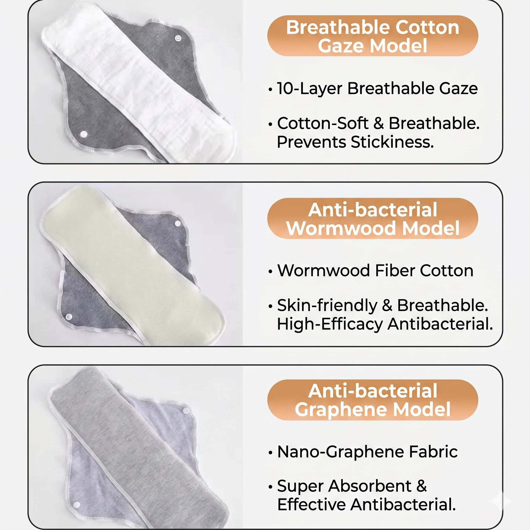 Reusable Anti-Leakage Cotton Sanitary Pads (Oxygen-Permeable Yarn) Waterproof Edition | 3 pcs Packet | Washable | Pure Cotton Comfort for Elderly | Eco-Friendly Protection | ISMT260518A128