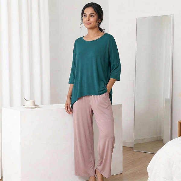 Summer Fit Cotton Large Size Loose Suit | Front Short Back Long T-Shirt | 7-Point Sleeve | Stretched Waist Straight Pants with Pocket | CLS250918806