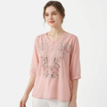Summer Cotton Embroidered Pullover Top (Chinese Style) Short Sleeve | Loose Slimming Fit | Versatile Daily Wear | CDR260407A044