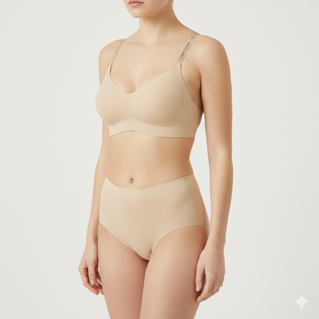 JQVA | Bra Panty Set | Original Jelly Strip Anti-Gravity Seamless Vest Bra Chest Gathered | Lifting Accessory | Anti-Sagging | Soft Pink | Daily Comfort | CB260129952