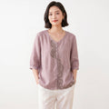 Summer Vintage Embroidered Cotton Top (V-Neck Edition) Loose Fit | Short Sleeve | Artistic Everyday Comfort | CDR260522A136