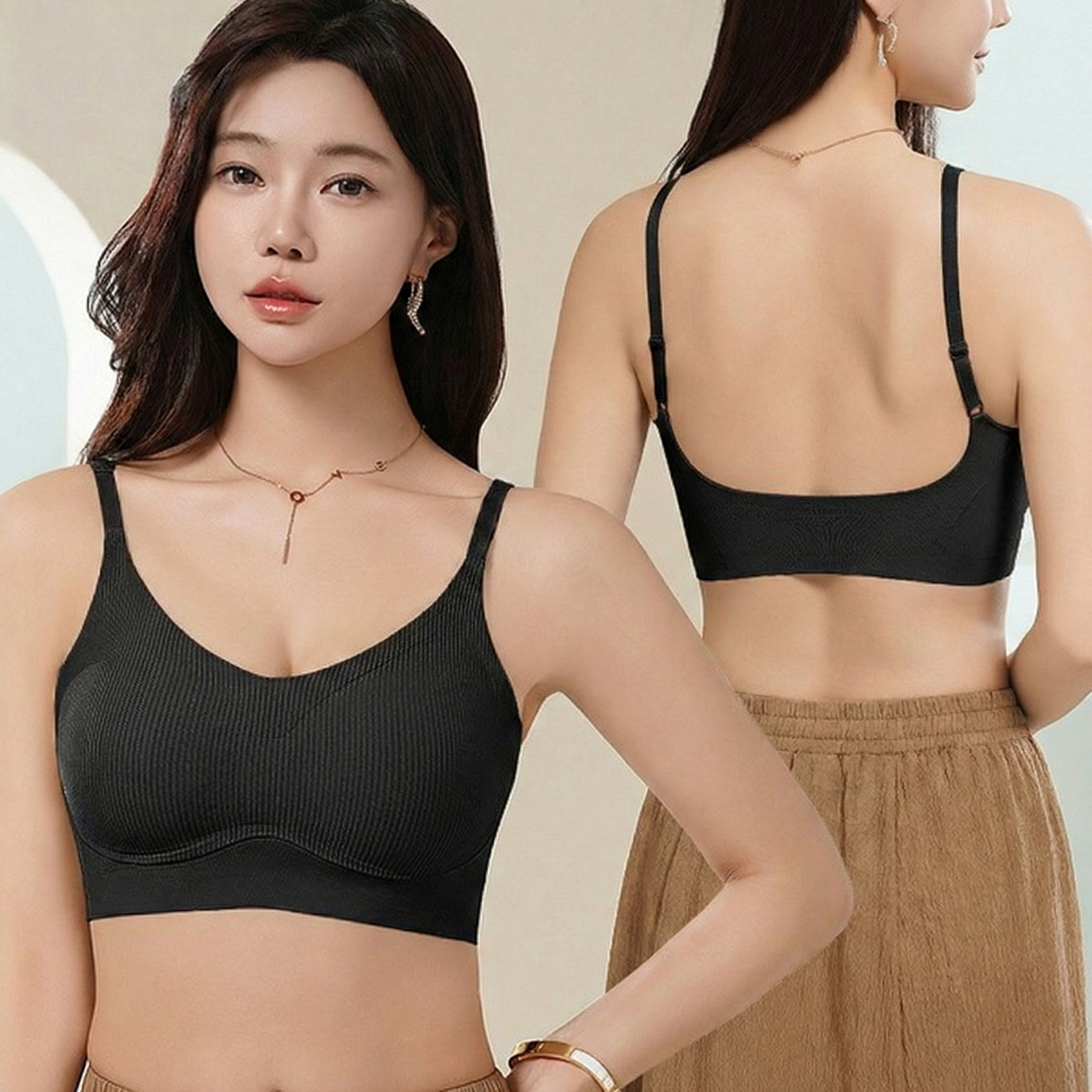 PUXA Fixed Cup Seamless Bandeau Bra Integrated Thickened Chest Pad | Small Chest Looks Fuller | Camisole Style | Beautiful Back | Chest Pad 1.5 CM | Thin &amp; Comfortable | CB260121938