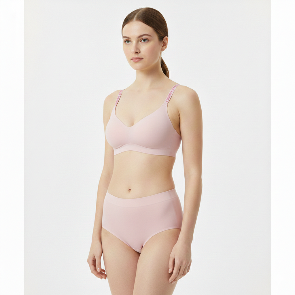 JQVA | Bra Panty Set | Original Jelly Strip Anti-Gravity Seamless Vest Bra Chest Gathered | Lifting Accessory | Anti-Sagging | Soft Pink | Daily Comfort | CB260129952