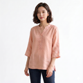 Summer Cotton Embroidered V-Neck Top (Artistic Edition) Loose Pullover | Short Sleeve | Large Size Elegant Wear | CDR260501A099