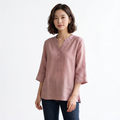Summer Cotton Embroidered V-Neck Top (Artistic Edition) Loose Pullover | Short Sleeve | Large Size Elegant Wear | CDR260501A099