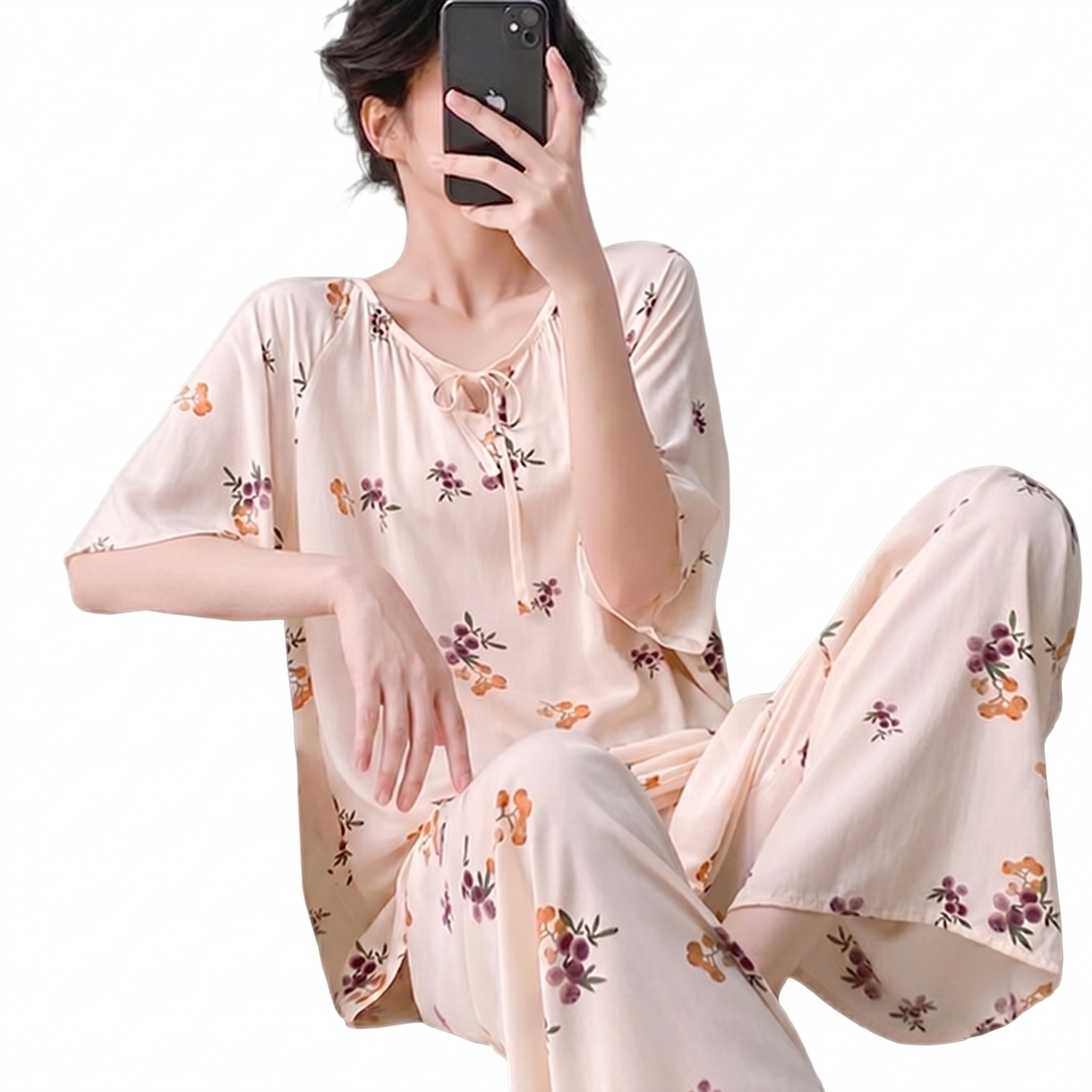 Cotton Silk Ethnic Pajama Set (Plus Size Edition) Short Sleeve | Loose Thin Fit | Home + Outer Wear Comfort | CLS260501A098
