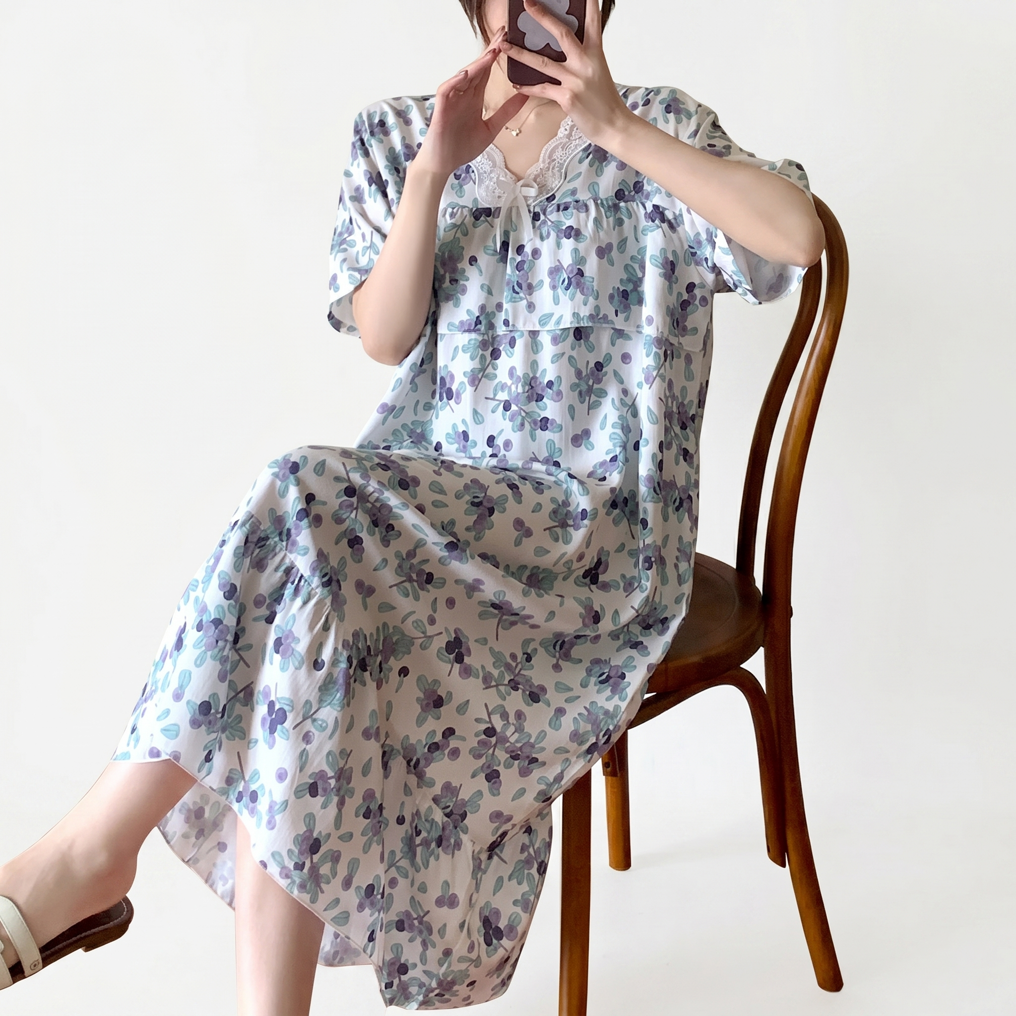 Cotton Silk Anti-Bump V-Neck Princess Long Dress (Premium Edition) Spring–Autumn &amp; Summer Wear | Elegant Flow | High-End Comfort | CLS260423A079