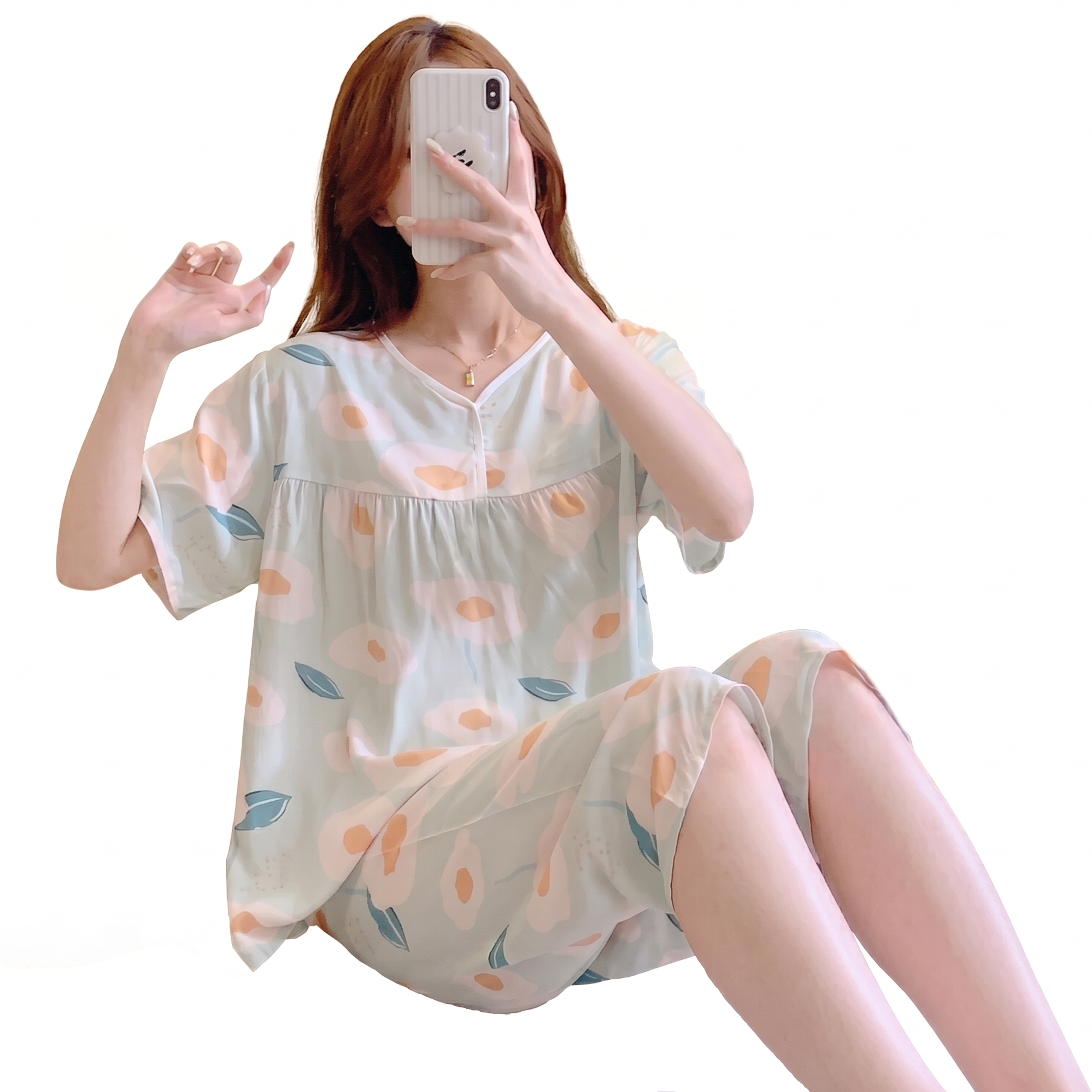 Cotton Silk Pajama Set (Summer Comfort) Short Sleeve | Sweet Elegant Style | Home + Outer Wear Comfort | CLS260518A126