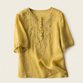 Literary Retro Embroidered Cotton Top (Summer Edition)Short Sleeve | Loose Fit | Round Neck Elegant Daily Wear | CDR2603101002