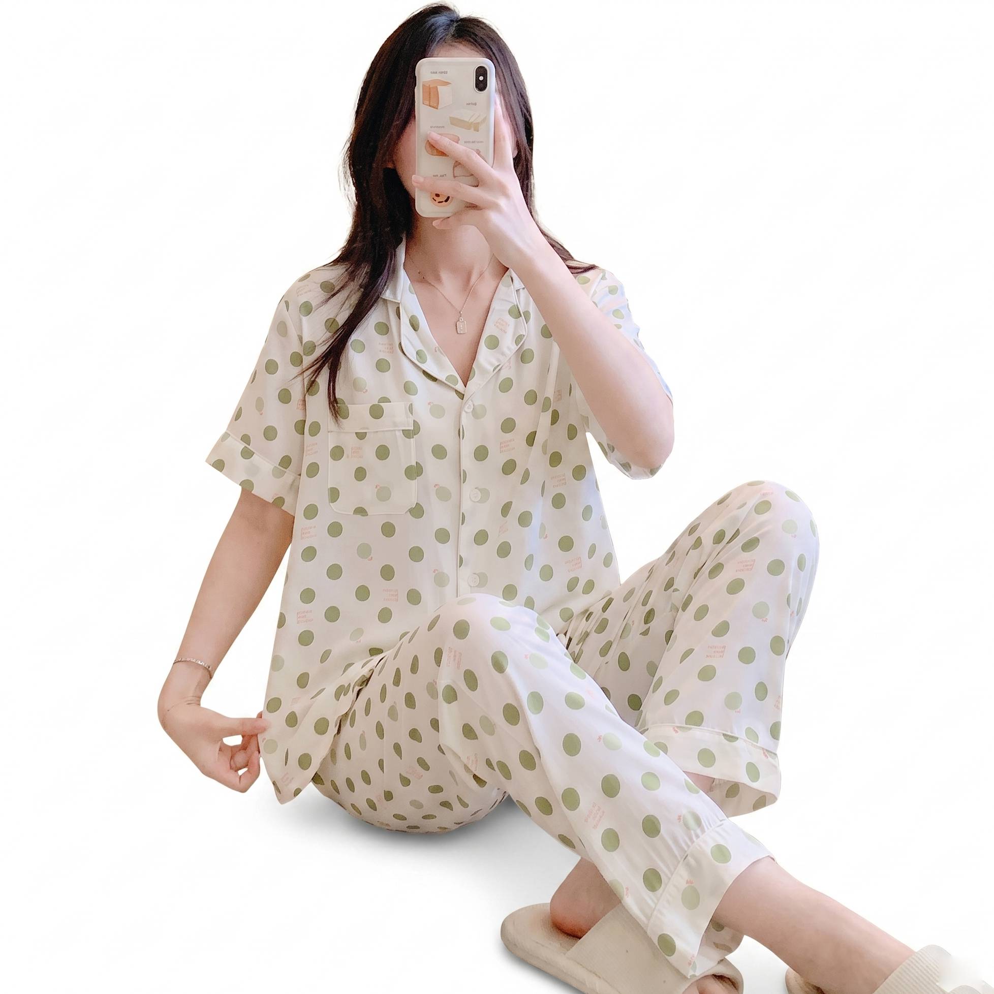 Cotton Silk Pajama Set with Cardigan (Summer Edition) Short Sleeve | Thin Trouser Suit | Soft Homewear Comfort | CLS260521A135