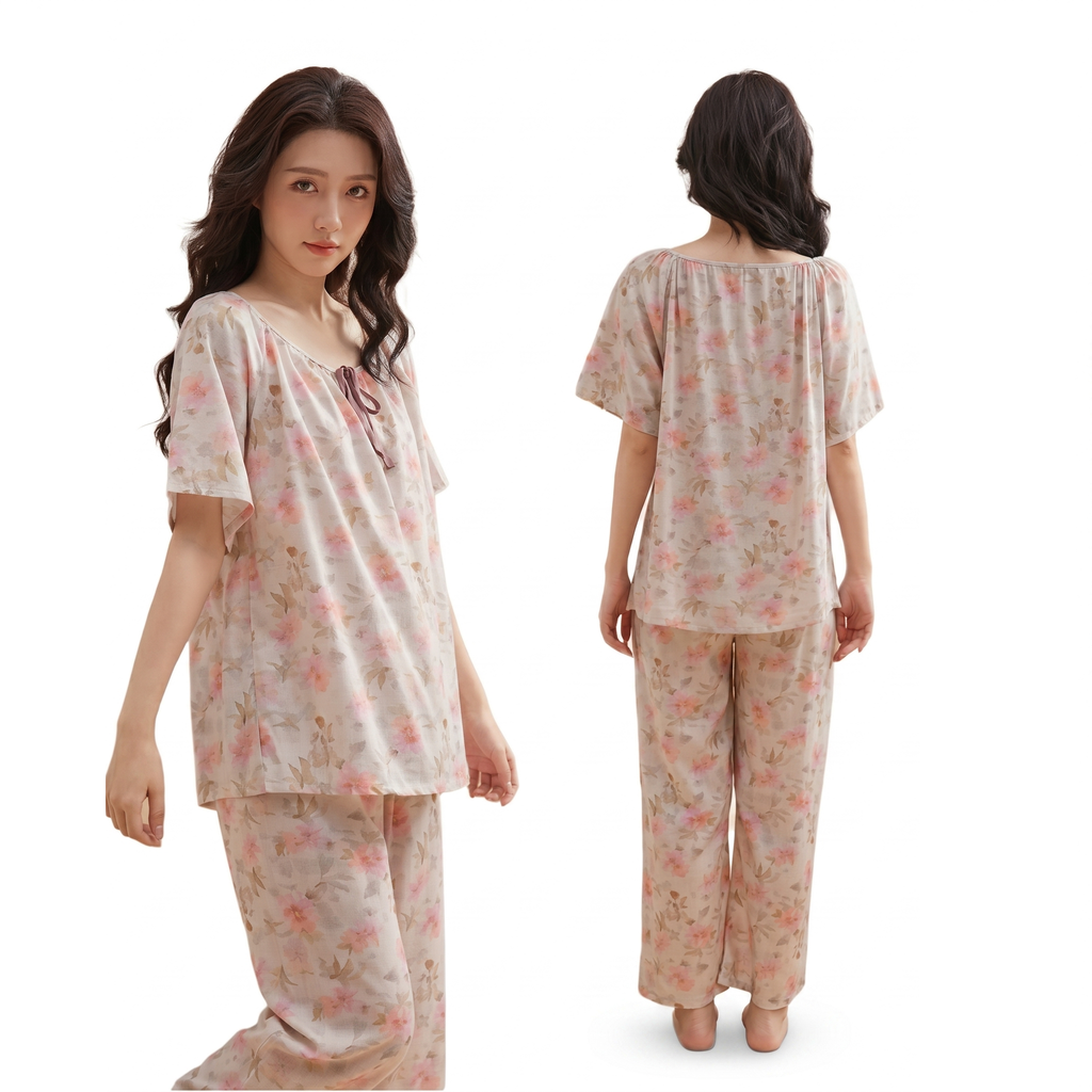 Comfortable Cotton Silk Pajama Set (Multi-Wear Edition) Loose Short Sleeve | Trouser Suit | Soft Daily Comfort | CLS260508A111