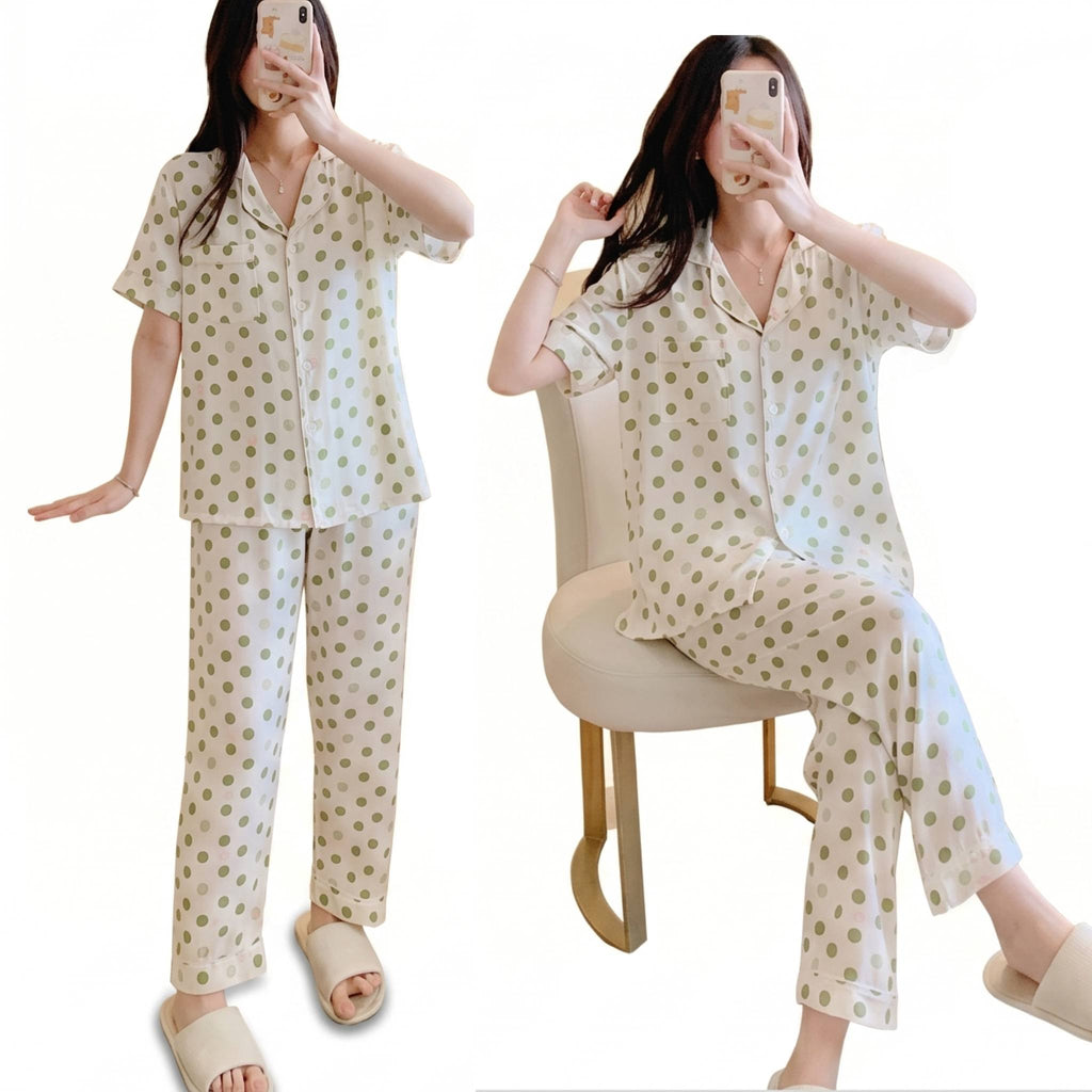 Cotton Silk Pajama Set with Cardigan (Summer Edition) Short Sleeve | Thin Trouser Suit | Soft Homewear Comfort | CLS260521A135
