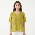 Literary Embroidered V-Neck Top (Summer Edition) Loose Fit | Short Sleeve | Elegant Artistic Daily Wear | CDR260511A119