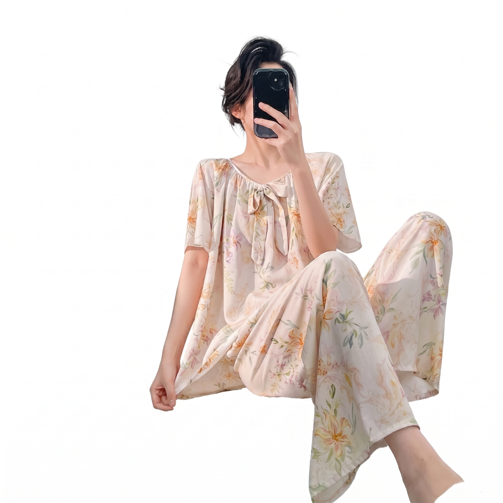 Floral Cotton Pajama Set with Pant (Plus Size Edition)Short Sleeve | Spring Summer Wear | Home + Outer Friendly | CLS260420A075