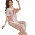 Comfortable Cotton Silk Pajama Set (Multi-Wear Edition) Loose Short Sleeve | Trouser Suit | Soft Daily Comfort | CLS260508A111