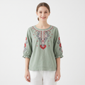 Artistic Embroidered Cotton Top (Vintage Edition) Half Sleeve | Large Size Loose Fit | Slim Look Summer Style | CDR260423A081