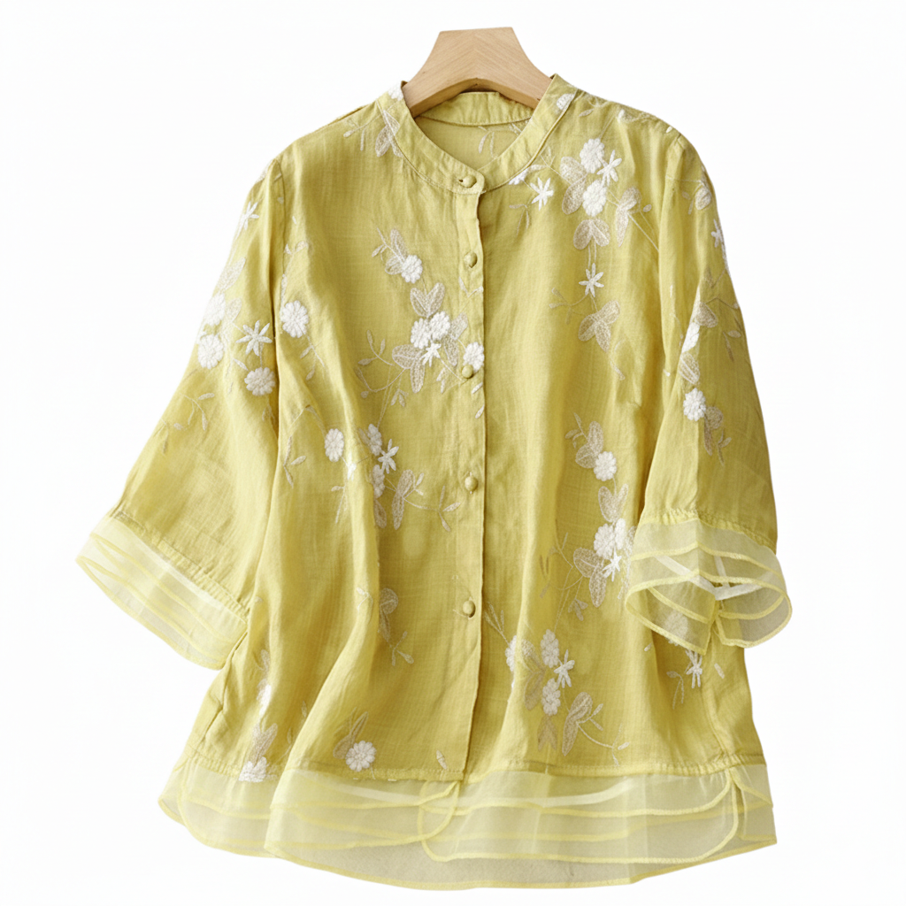 Summer Artistic Retro  Pure Cotton  Embroidered Top Yarn Picking Stitch | Thailand Design | Light &amp; Elegant Daily Wear | CDR260222993