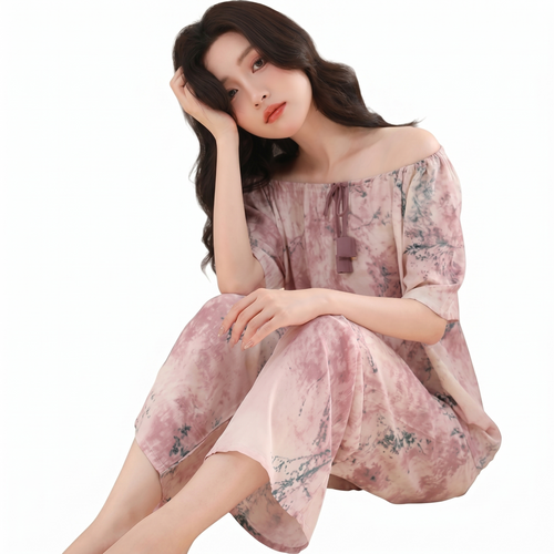 Comfortable Cotton Silk Pajama Set (Multi-Wear Edition) Loose Short Sleeve | Trouser Suit | Soft Daily Comfort | CLS260508A111