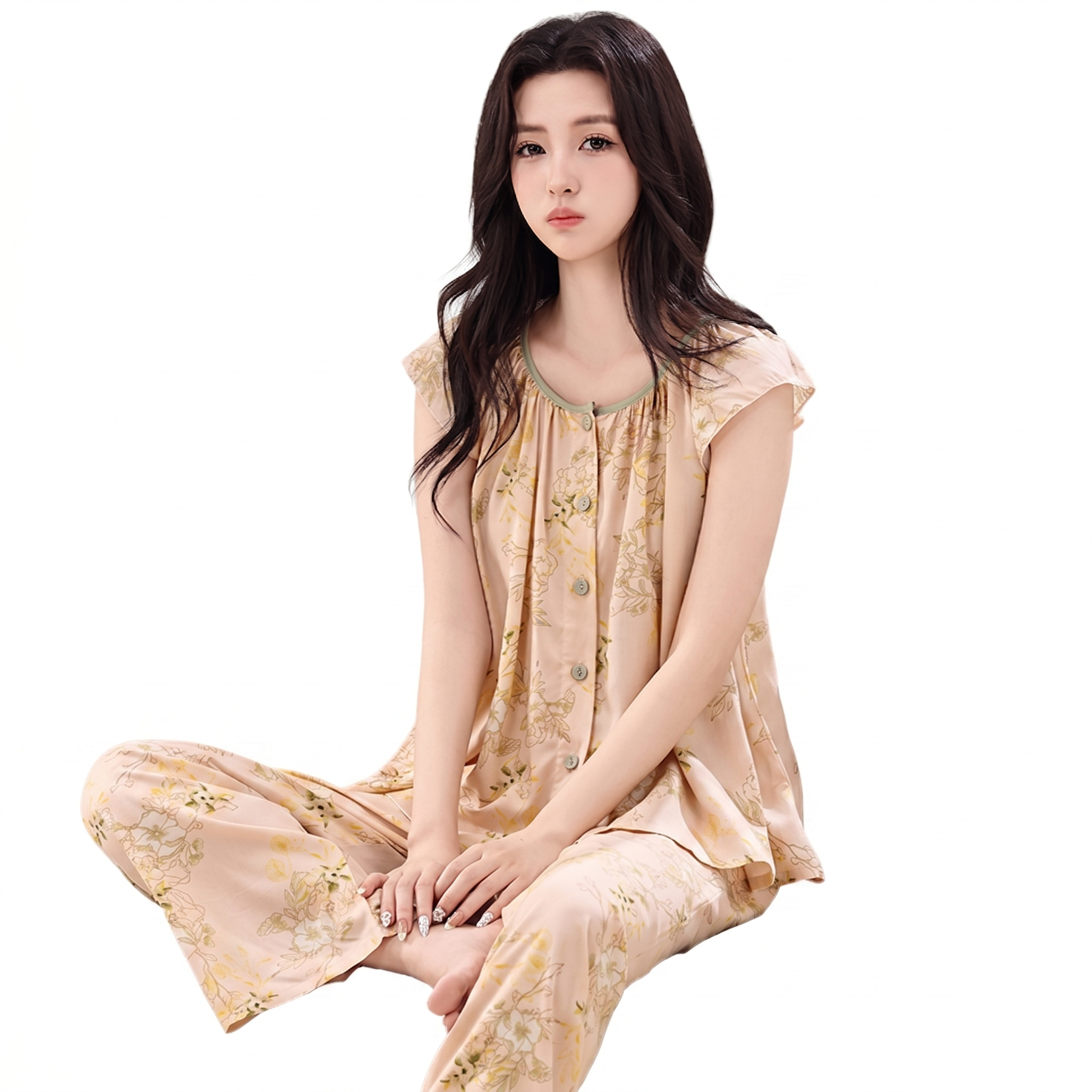 Comfortable Pure Rayon Chinese Style Pajama Set (Summer Edition) Printed Design | Long Pant | Soft & Daily Wear | CLS260512A121
