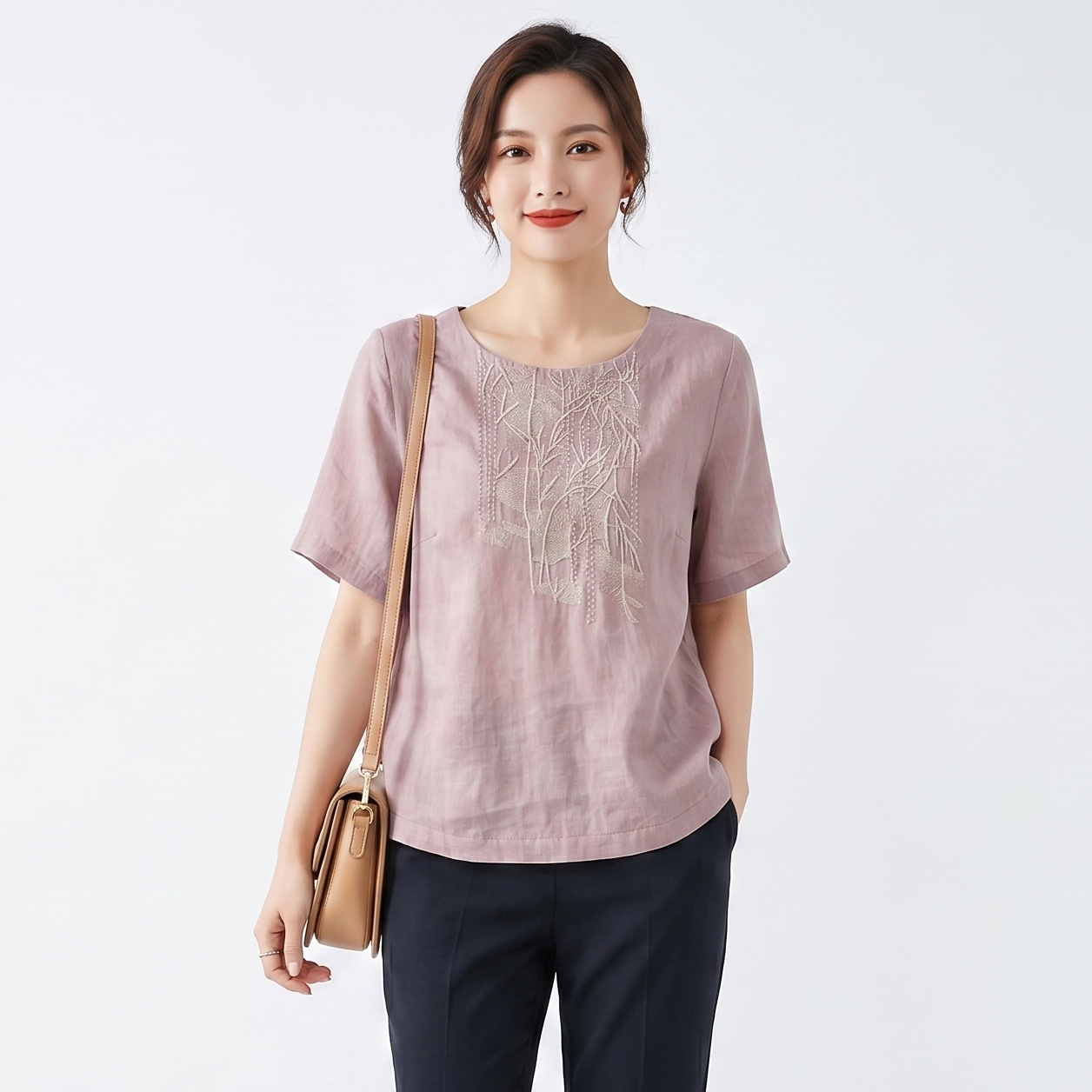 Cotton Western Style Loose T-Shirt (Age-Reducing Edition) Short Sleeve | Elegant Fit | Summer Comfortable Wear | CDR260503A103
