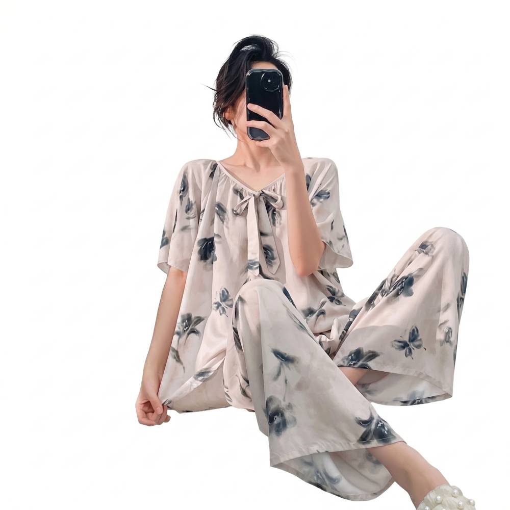 Floral Cotton Pajama Set with Pant (Plus Size Edition)Short Sleeve | Spring Summer Wear | Home + Outer Friendly | CLS260420A075