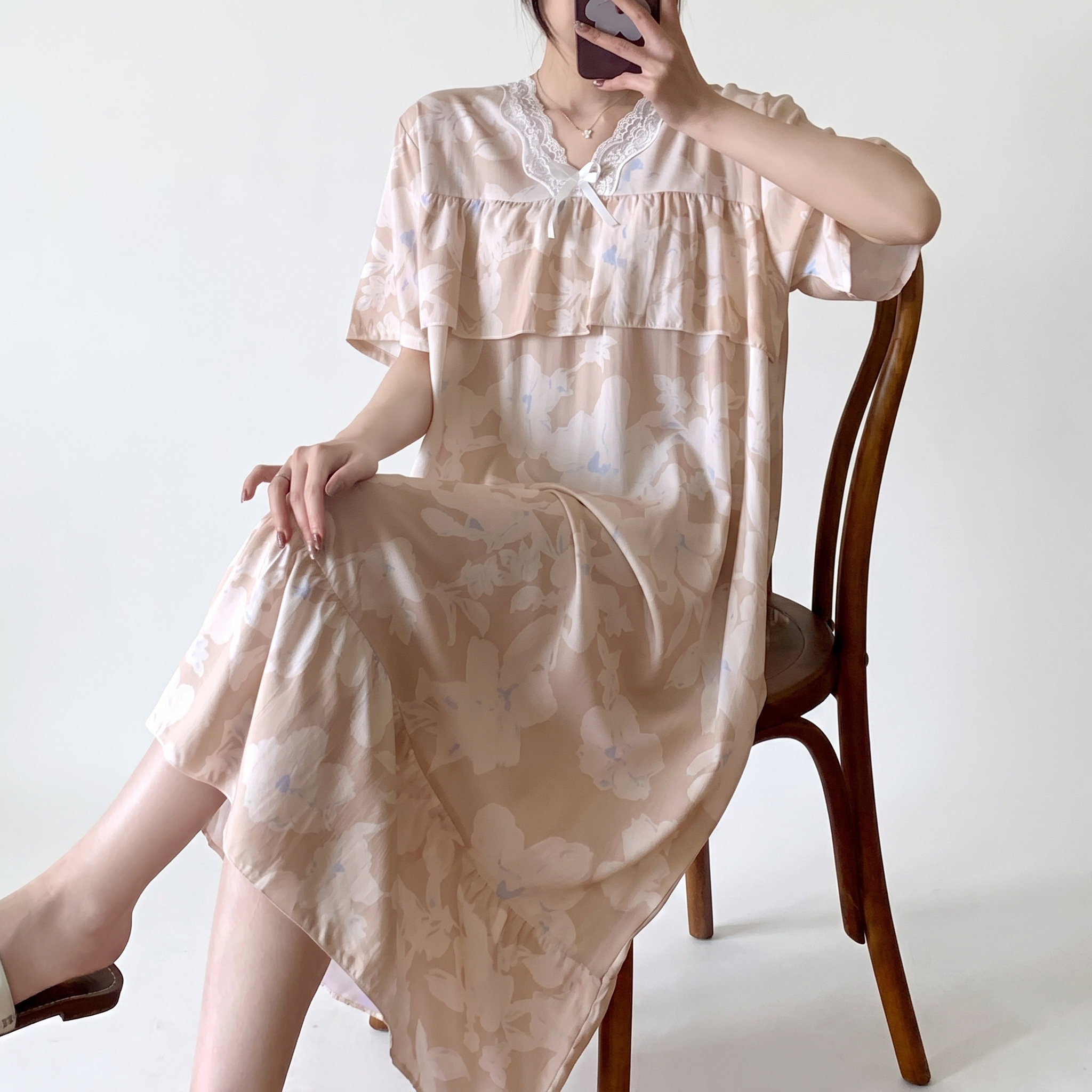 Cotton Silk Anti-Bump V-Neck Princess Long Dress (Premium Edition) Spring–Autumn &amp; Summer Wear | Elegant Flow | High-End Comfort | CLS260423A079