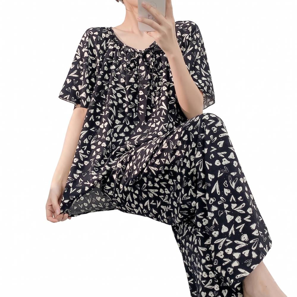 Floral Cotton Pajama Set with Pant (Plus Size Edition)Short Sleeve | Spring Summer Wear | Home + Outer Friendly | CLS260420A075