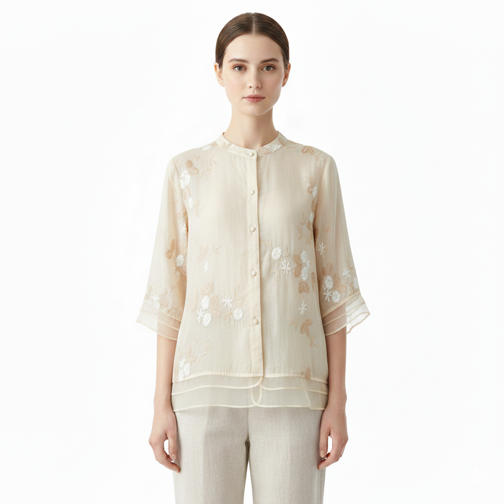 Summer Artistic Retro  Pure Cotton  Embroidered Top Yarn Picking Stitch | Thailand Design | Light &amp; Elegant Daily Wear | CDR260222993