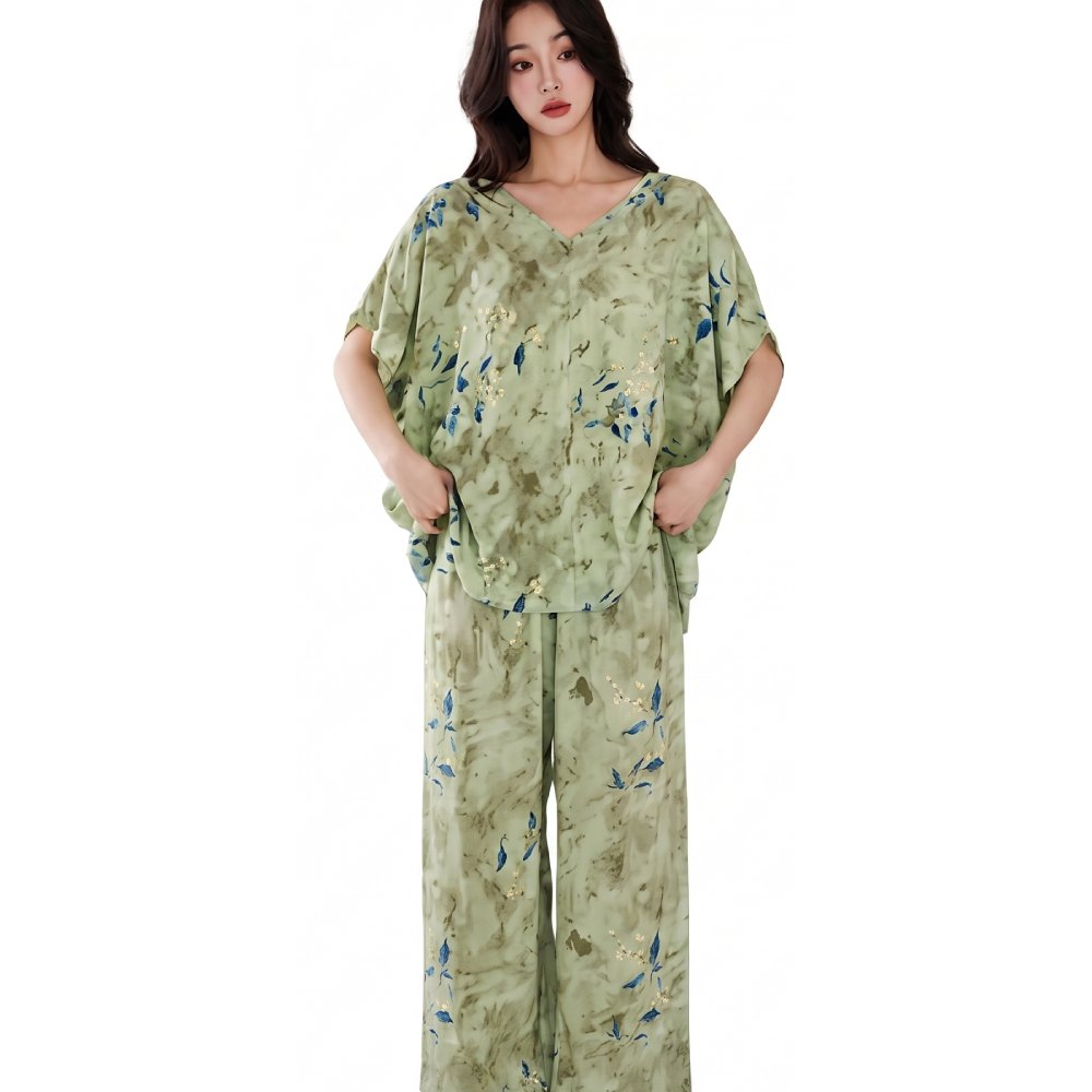 High-End Cotton Silk Pajama Set (Luxury Comfort Edition) | Plus Size Friendly | Cool & Breathable | Indoor & Outdoor Wear | CLS260619A158