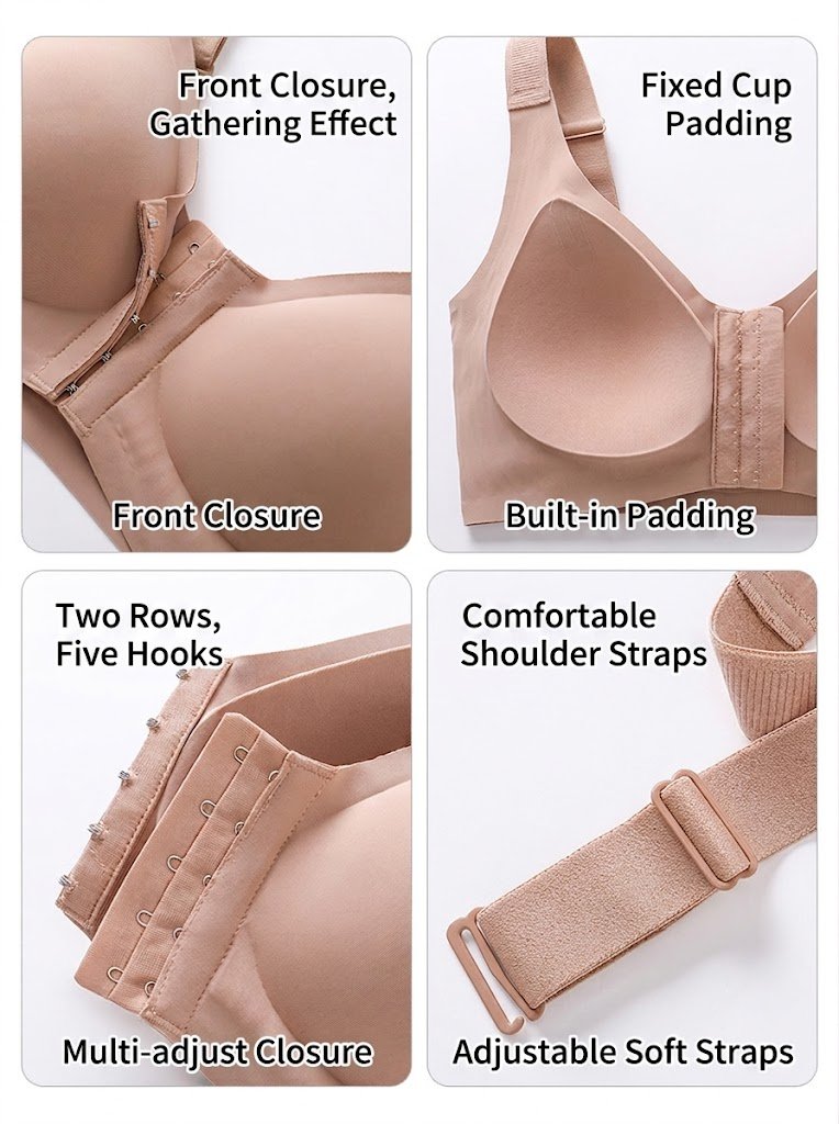 LUZA Front Button Seamless Bra (Luxury Comfort Edition) | Large Size | Cup C D | Wire-Free | Anti-Sagging Lift | Beautiful Back | CB260711A195