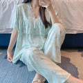 Short-Sleeved Pants Cotton Silk Pajamas Women's Summer Thin Suit Japanese Style Sweet Anti-Bump Pointing Outer-Wearing Cotton Silk Home Clothes | CLS250709758