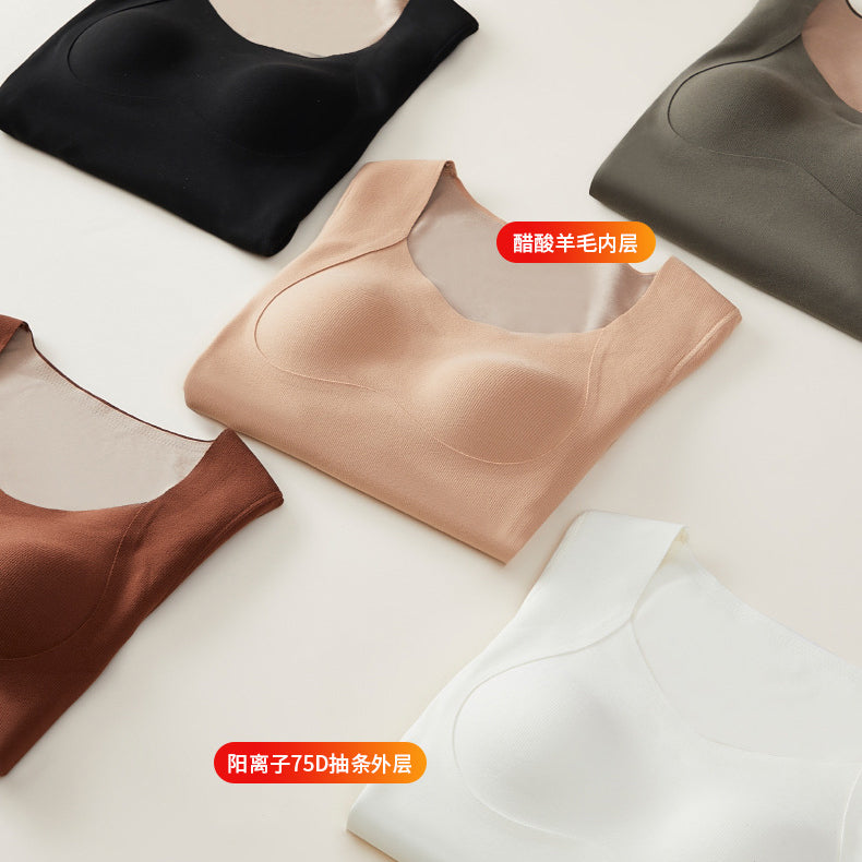 Autumn and winter cationic heating seamless thermal underwear long-sleeved wear-free bra with chest pad 7A antibacterial base autumn clothes | WRN24112064871