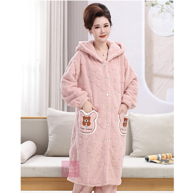 Winter Pajamas for women cardigan robe with hood casual home clothes two-piece suit. Thermal Winter Wear, Warmer, Keep Warm Jacket, Long Sleeve, Plus Size, Increased Thickness | WRN250118500