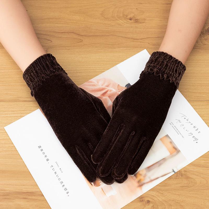 Golden Velvet Autumn and Winter Thin Warm Open Electric Car Ride Spring Square Ladies Gloves | China Imported | WRN251212877