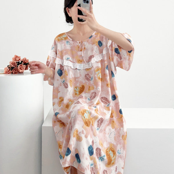 Nightgown Women’s Summer Thin Cotton-Silk Dress | Korean Style High-End Midi Sleepwear | Spring &amp; Summer Wear | China Imported | CLS251027826