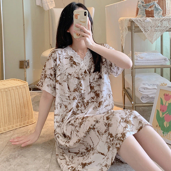 ISB Korean Summer Thin Anti-bump Short-sleeved dress Style Skirt short-sleeved, Large size Nightdress T Shirt | CLS250506408