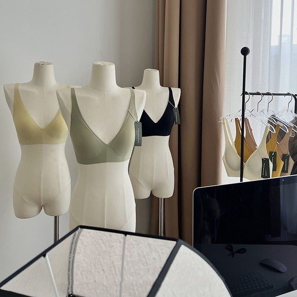Vest Comfort Deep-V Traceless Sling Bra (Adjustable) Pull-On Style | Seamless Fit | Simple Solid Color | Daily Comfort | CB260307998